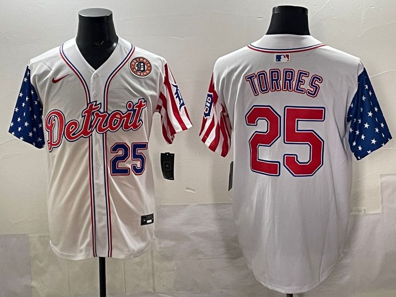 Men Detroit Tigers #25 Torres White National Flags 2025 Nike MLB Jersey style 42->detroit tigers->MLB Jersey